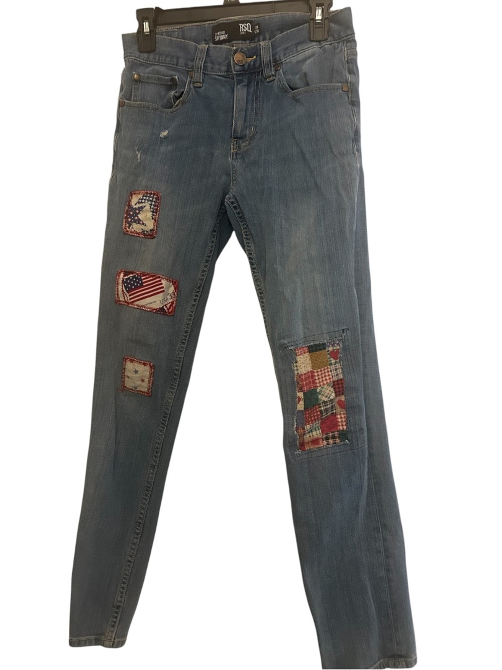 Women's Blue Denim Jeans with Patchwork - Unbranded